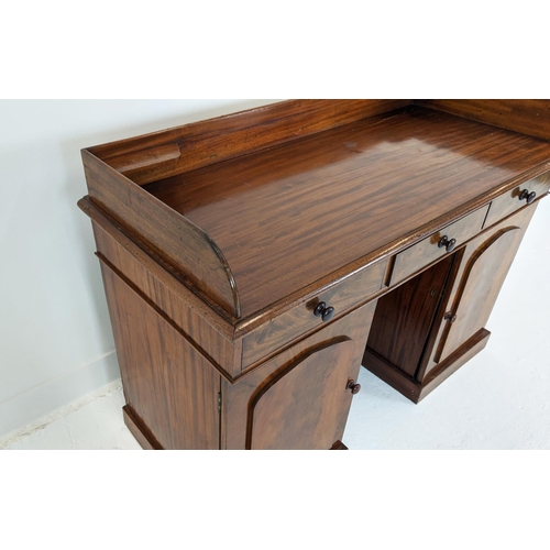 259 - DESK, Victorian mahogany with a 3/4 gallery over three frieze drawers and cupboard base, 122cm x 56c... 