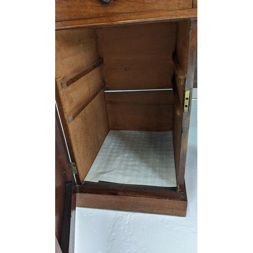 259 - DESK, Victorian mahogany with a 3/4 gallery over three frieze drawers and cupboard base, 122cm x 56c... 