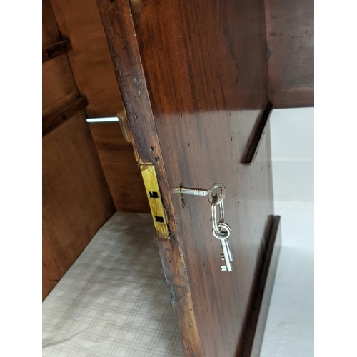 259 - DESK, Victorian mahogany with a 3/4 gallery over three frieze drawers and cupboard base, 122cm x 56c... 