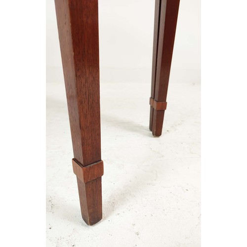 254 - DEMI LUNE TABLES, a pair, George III design mahogany and satinwood inlaid, 77cm H x 112cm x 47cm. (2... 