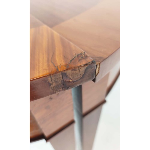 254 - DEMI LUNE TABLES, a pair, George III design mahogany and satinwood inlaid, 77cm H x 112cm x 47cm. (2... 