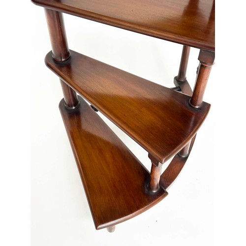 253 - LIBRARY STEPS, a tall set, Georgian style mahogany with four spiral tread steps and brass mounted po... 