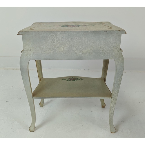 248 - SERPENTINE BEDSIDE TABLES, Italianate craquelure, floral painted and gilt heightened, each with sing... 