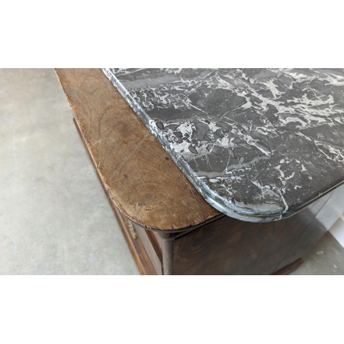 237 - COMMODE, Louis Philippe mahogany with grey marble top above four drawers, 93cm H x 131cm x 63cm.