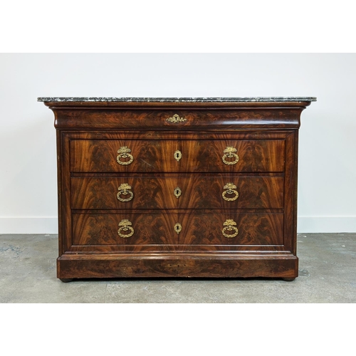 237 - COMMODE, Louis Philippe mahogany with grey marble top above four drawers, 93cm H x 131cm x 63cm.