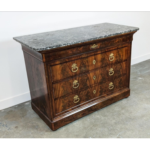 237 - COMMODE, Louis Philippe mahogany with grey marble top above four drawers, 93cm H x 131cm x 63cm.