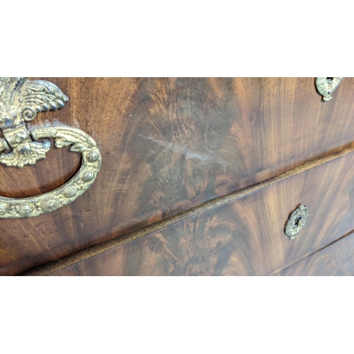 237 - COMMODE, Louis Philippe mahogany with grey marble top above four drawers, 93cm H x 131cm x 63cm.