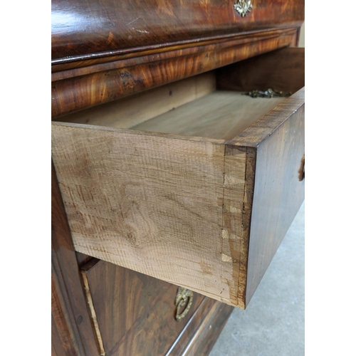 237 - COMMODE, Louis Philippe mahogany with grey marble top above four drawers, 93cm H x 131cm x 63cm.