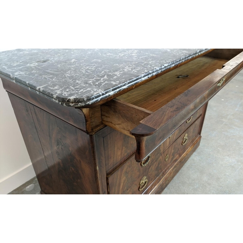 237 - COMMODE, Louis Philippe mahogany with grey marble top above four drawers, 93cm H x 131cm x 63cm.
