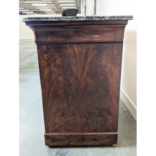 237 - COMMODE, Louis Philippe mahogany with grey marble top above four drawers, 93cm H x 131cm x 63cm.