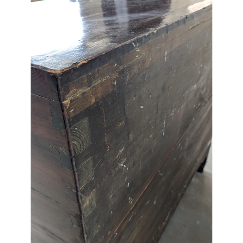 238 - CHEST, 19th century Korean firwood and brass mounted with fall front enclosing four drawers, 99cm H ... 