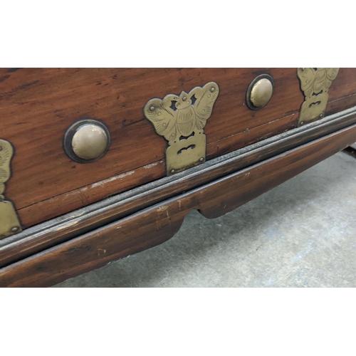 238 - CHEST, 19th century Korean firwood and brass mounted with fall front enclosing four drawers, 99cm H ... 