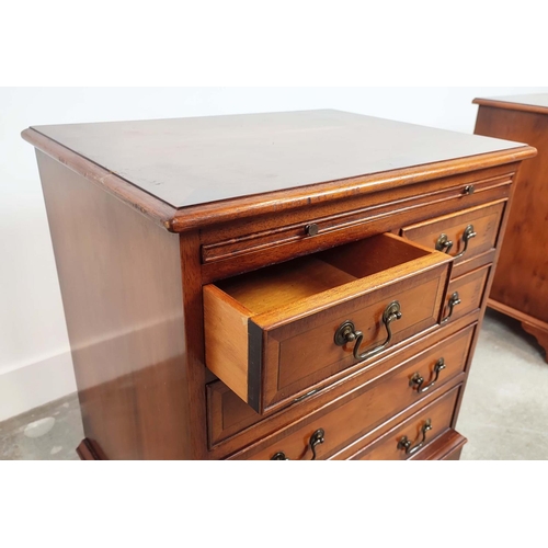239 - BEDSIDE CHESTS, a pair, Georgian style yewwood, each with green leather slide above five drawers, 67... 