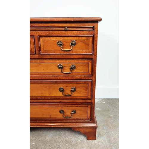 239 - BEDSIDE CHESTS, a pair, Georgian style yewwood, each with green leather slide above five drawers, 67... 