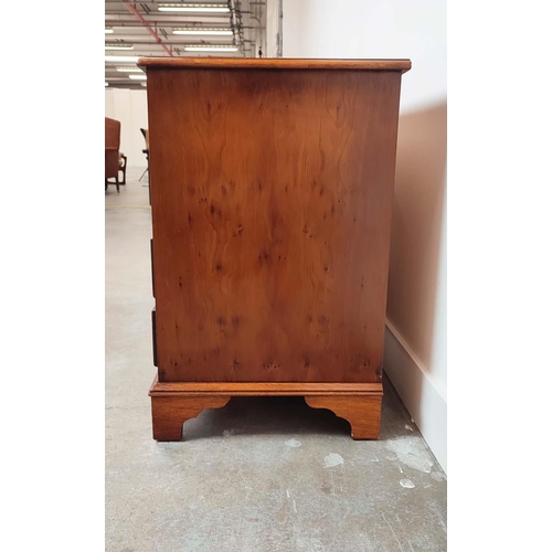 239 - BEDSIDE CHESTS, a pair, Georgian style yewwood, each with green leather slide above five drawers, 67... 