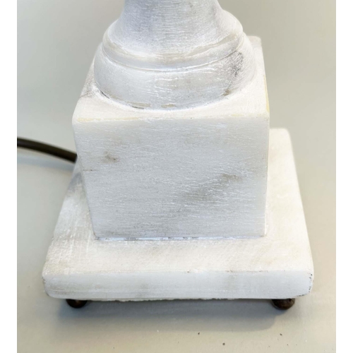 297 - ALBASTER TABLE LAMPS, a pair, urn form on square plinth bases, 54cm H. (2)