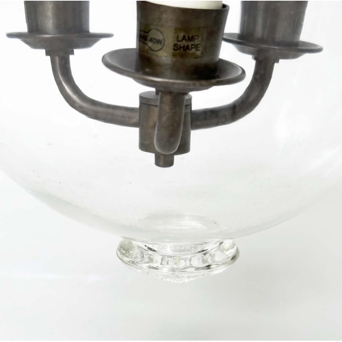 295 - HALL LANTERNS, two similar, each with three lights and cover, 40cm H excluding chain. (2)
