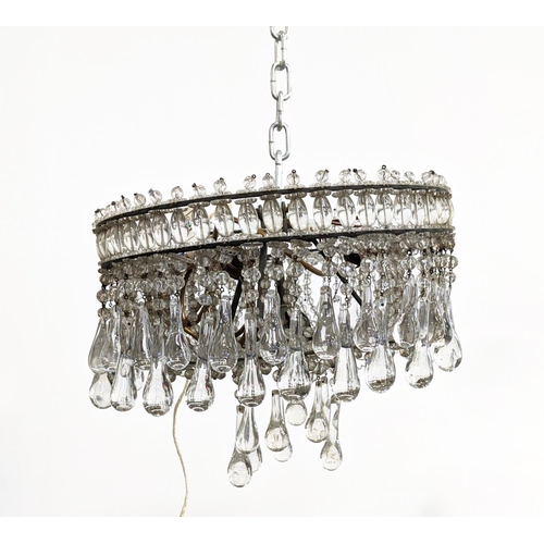 234 - CHANDELIER, tiered with glass droplets approx 40cm x 23cm H.