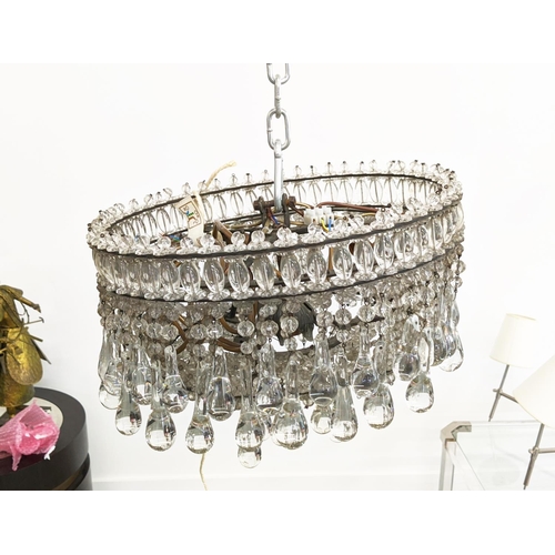 234 - CHANDELIER, tiered with glass droplets approx 40cm x 23cm H.