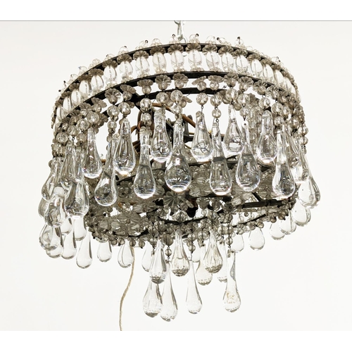 234 - CHANDELIER, tiered with glass droplets approx 40cm x 23cm H.