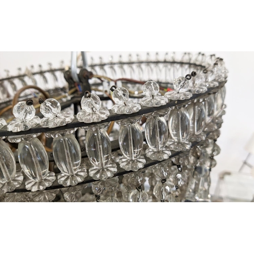 234 - CHANDELIER, tiered with glass droplets approx 40cm x 23cm H.