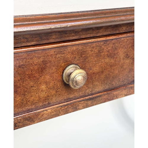 184 - HALL TABLE, George III design burr walnut crossbanded with four frieze drawers and chamfered square ... 
