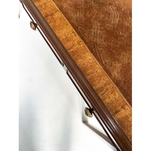 184 - HALL TABLE, George III design burr walnut crossbanded with four frieze drawers and chamfered square ... 
