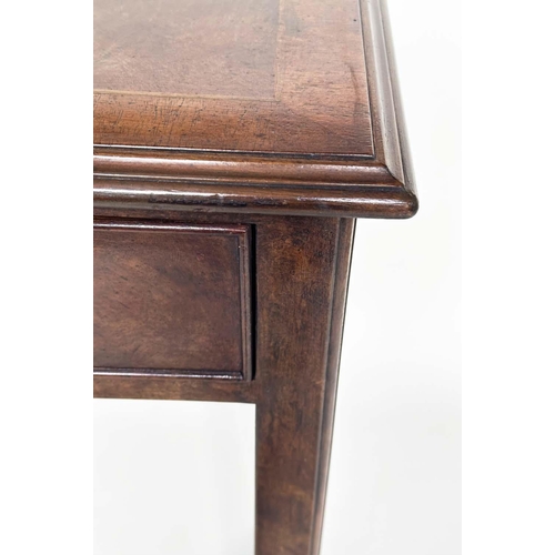 184 - HALL TABLE, George III design burr walnut crossbanded with four frieze drawers and chamfered square ... 