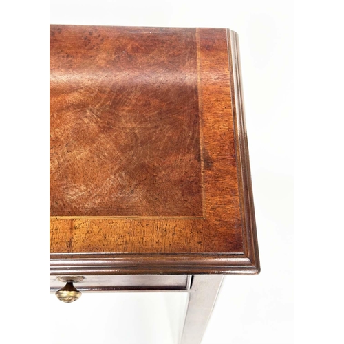184 - HALL TABLE, George III design burr walnut crossbanded with four frieze drawers and chamfered square ... 