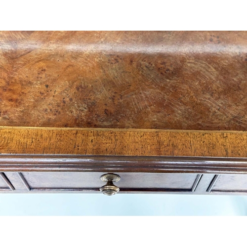184 - HALL TABLE, George III design burr walnut crossbanded with four frieze drawers and chamfered square ... 