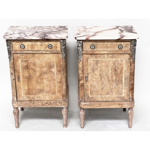 188 - TABLES DE NUIT, a pair, 19th century French walnut and silvered metal mounted each with breche viole... 