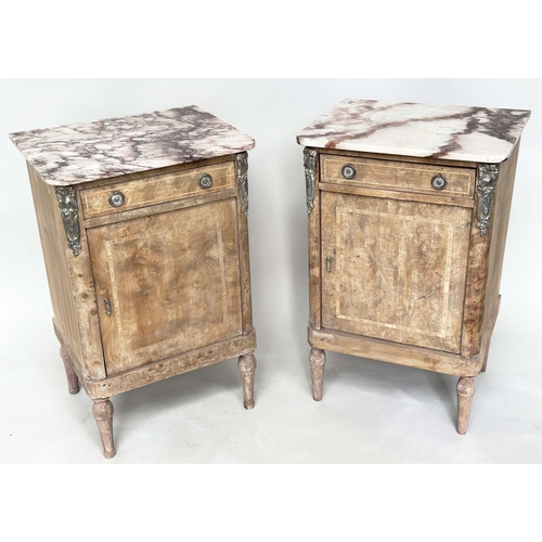 188 - TABLES DE NUIT, a pair, 19th century French walnut and silvered metal mounted each with breche viole... 