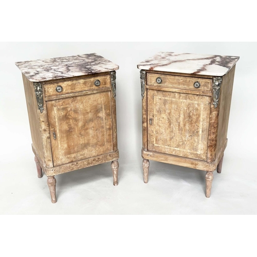 188 - TABLES DE NUIT, a pair, 19th century French walnut and silvered metal mounted each with breche viole... 