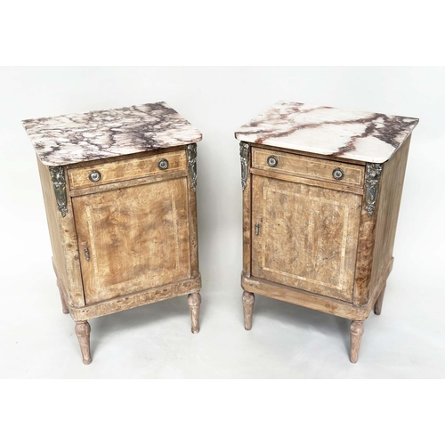 188 - TABLES DE NUIT, a pair, 19th century French walnut and silvered metal mounted each with breche viole... 