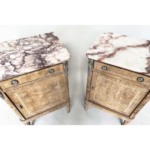 188 - TABLES DE NUIT, a pair, 19th century French walnut and silvered metal mounted each with breche viole... 