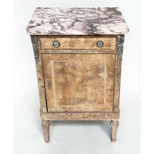 188 - TABLES DE NUIT, a pair, 19th century French walnut and silvered metal mounted each with breche viole... 