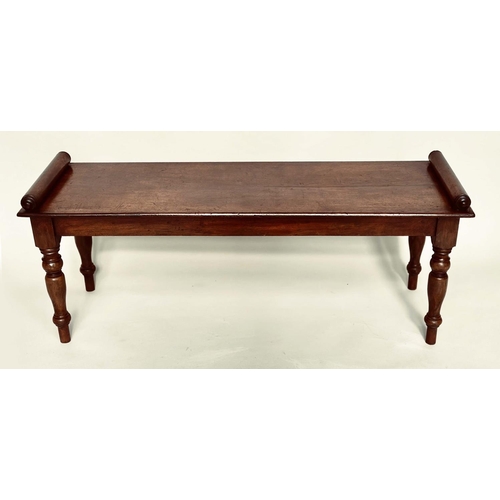 190 - HALL BENCH, early 19th century mahogany rectangular with finely turned bolsters and tapering support... 