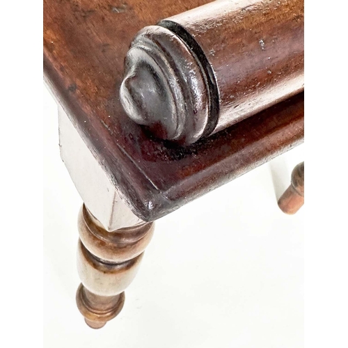 190 - HALL BENCH, early 19th century mahogany rectangular with finely turned bolsters and tapering support... 