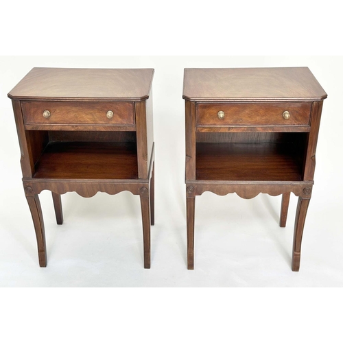 192 - LAMP TABLES, a pair, George III design flame mahogany each with frieze drawer and sabre front suppor... 