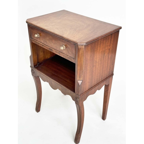 192 - LAMP TABLES, a pair, George III design flame mahogany each with frieze drawer and sabre front suppor... 