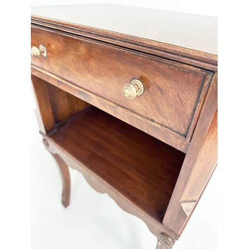192 - LAMP TABLES, a pair, George III design flame mahogany each with frieze drawer and sabre front suppor... 