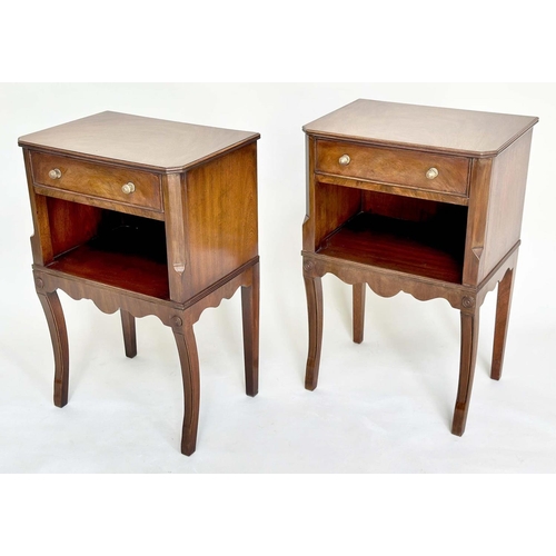 192 - LAMP TABLES, a pair, George III design flame mahogany each with frieze drawer and sabre front suppor... 