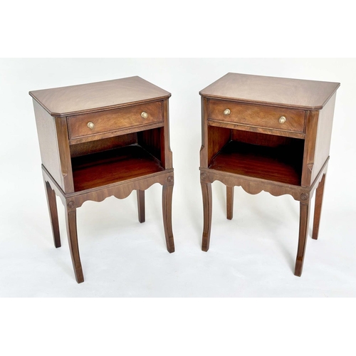 192 - LAMP TABLES, a pair, George III design flame mahogany each with frieze drawer and sabre front suppor... 