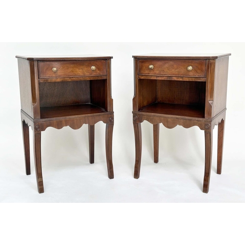 192 - LAMP TABLES, a pair, George III design flame mahogany each with frieze drawer and sabre front suppor... 