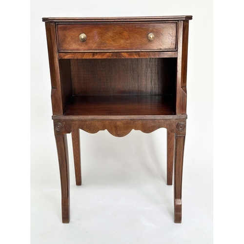 192 - LAMP TABLES, a pair, George III design flame mahogany each with frieze drawer and sabre front suppor... 