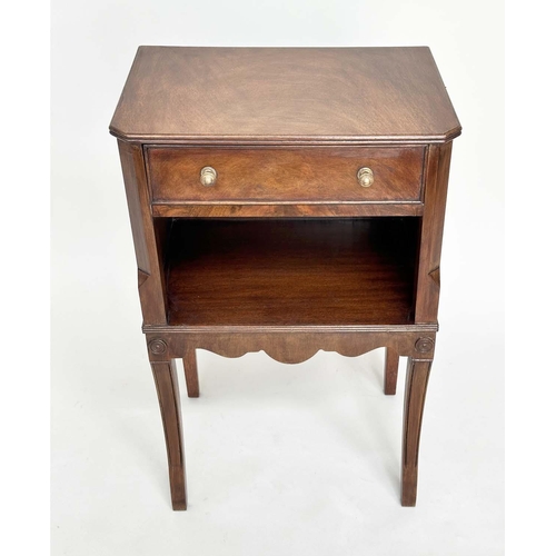 192 - LAMP TABLES, a pair, George III design flame mahogany each with frieze drawer and sabre front suppor... 