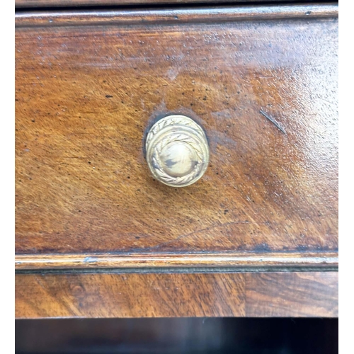 192 - LAMP TABLES, a pair, George III design flame mahogany each with frieze drawer and sabre front suppor... 