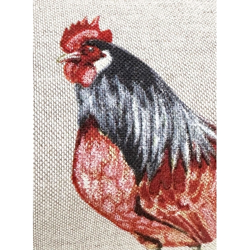 196 - ARMCHAIR, early 20th century mahogany with cockerel and hen print upholstery and turned front suppor... 