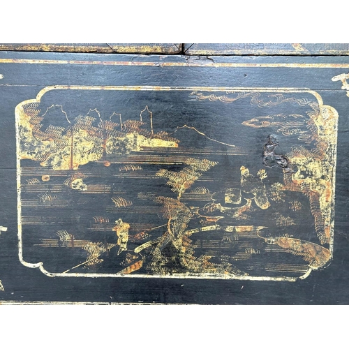 198 - MARRIAGE CABINET, 19th century Chinese gilt and polychrome Chinoiserie decorated with two doors encl... 