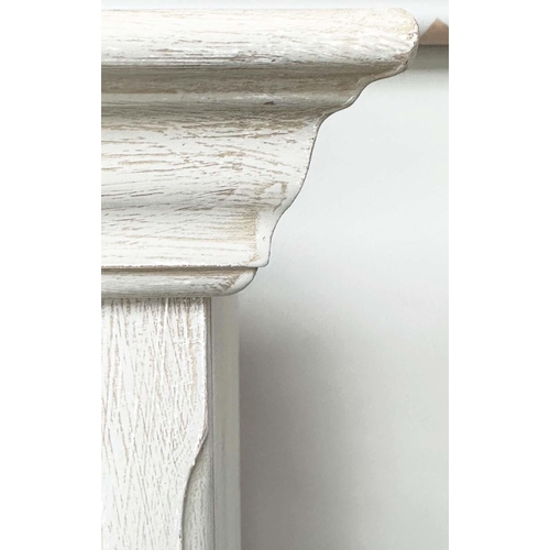 202 - ARMOIRE, French style grey painted with two panelled doors enclosing hanging space above four drawer... 